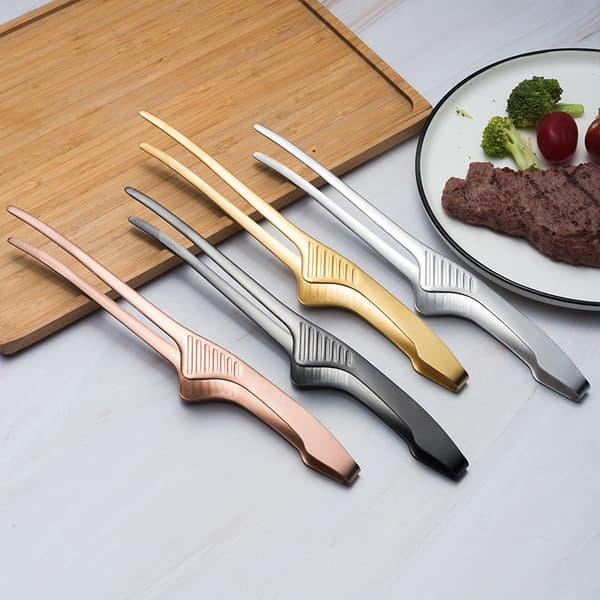 BBQ Tong Grill Clips Rustfritt stål Matlaging Grilling Stea Silver