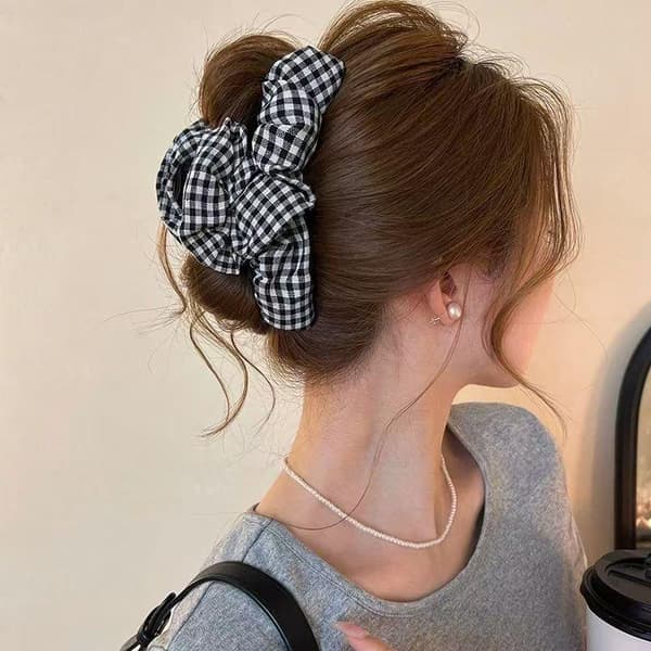Top n-stil Minimalistisk Sort og Hvid Ternede Boble Hårklemme Black White
