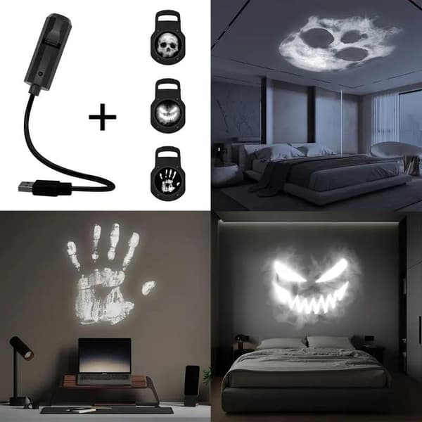 USB Halloween Ghost Skull Nattlampa Omkopplingsbart Mönster LED Pr B
