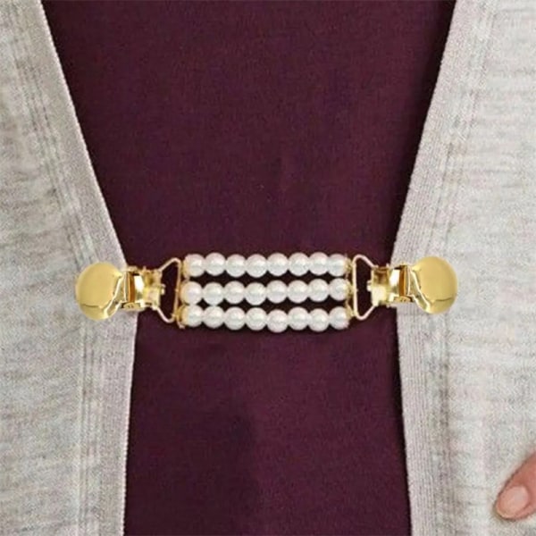 Mode Kvinder Imitation Pearl Cardigan Krave Clip Holder Kjole A1