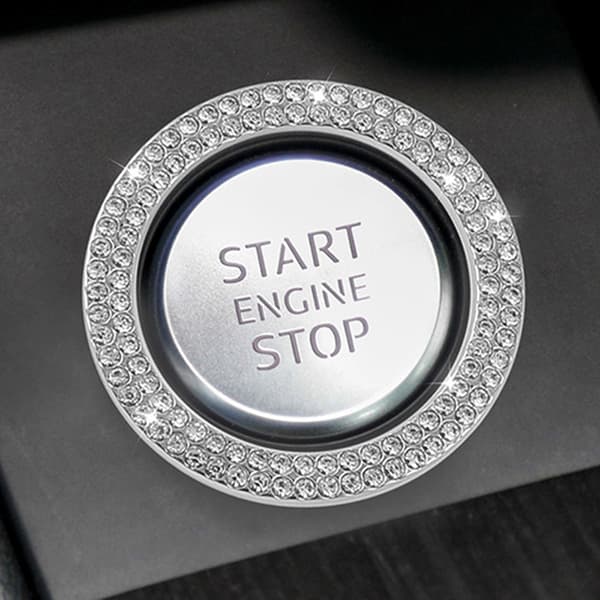 Bilmotor Start Stop Knap Dæksel Dobbelt Rhinestone Sticker Pr White