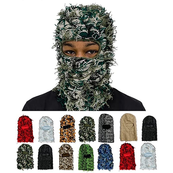 Hip Hop Balaclava Distressed Knitted Caps Full Face Ski Mask Rose red