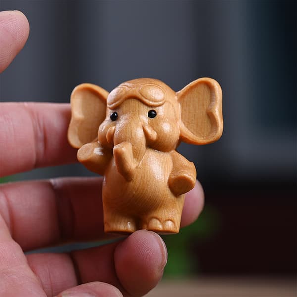Handsnidade elefantfigurer i trä, elefantstatydekoration A3