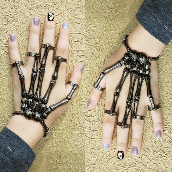 Steam Punk Armband Gothic Hand Skull Skeleton Justerbar Black
