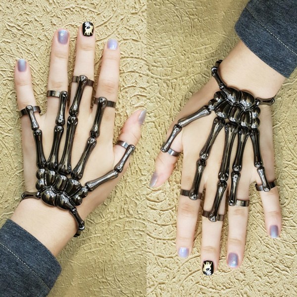 Steam Punk Armband Gothic Hand Skull Skeleton Justerbar Black