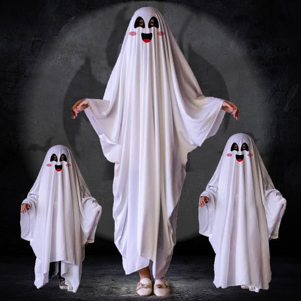 Vit Spöke Halloweenkostym Mjukt Andningsbart Tyg Lätt att Bära A L