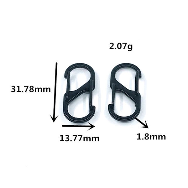 Rustfritt stål S Type karabinkrok med lås mini nøkkelring krok C Black