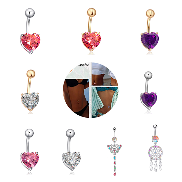 Färg Zircon Crystal Belly Button Ring Creative Butterfly Penda A3