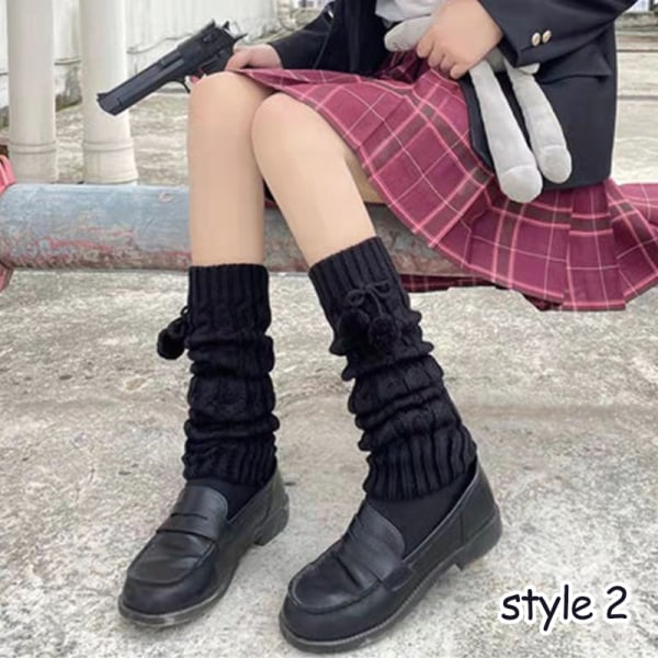 Lolita Over Knee Kawaii Leg Warmers Strikke Sokker Knitted Foot Co Black style 2