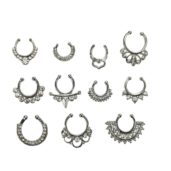 Berlocker Fake Septum Clicker Crystal Nose Ring Silver