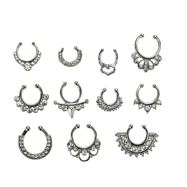 Charms Fake Septum Clicker Crystal Nese Ring Silver