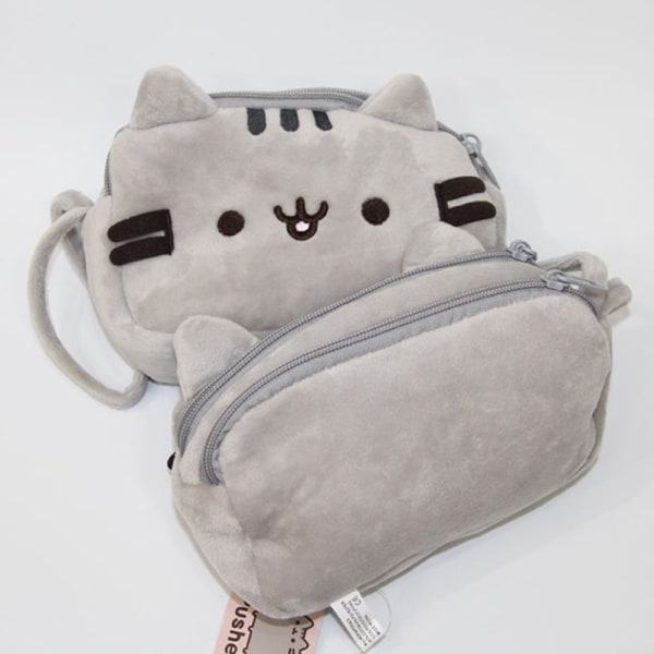 Kawaii Plush Cat Case Två lager e Cartoon Pencil Bag St