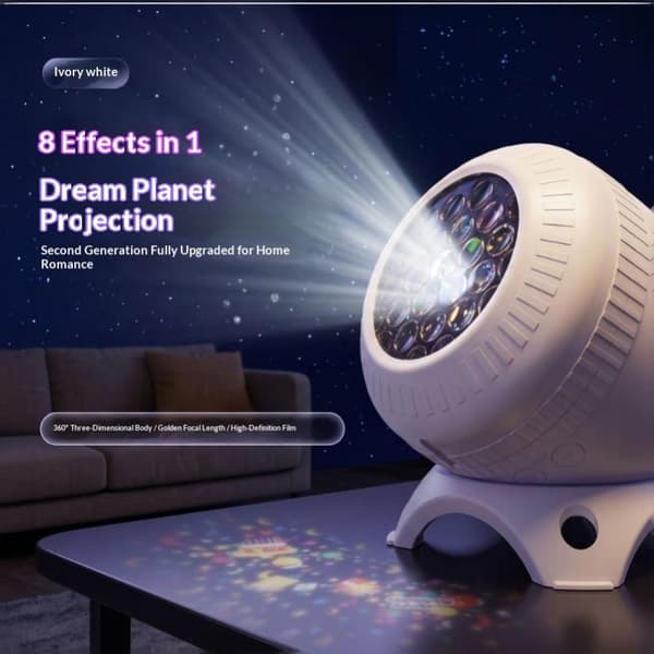 1 sett LED Ocean Projector Light 360° roterende dynamisk nattlys A1