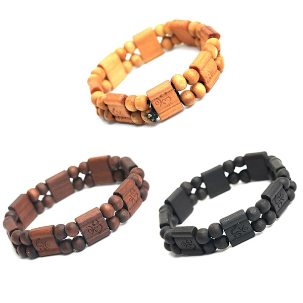 Två lager träarmband geometriskt elastiskt träpärlorarmband Black