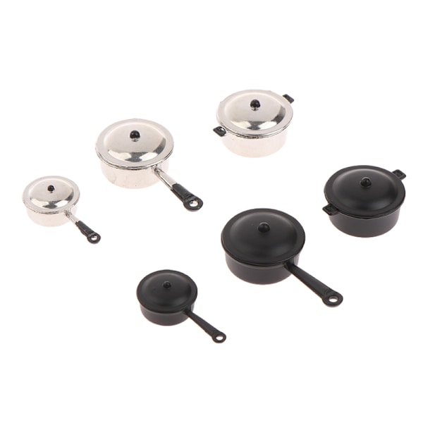 3 st i 1 set 1:12 Dockhus Miniature Long Handle Pot and Milk Black