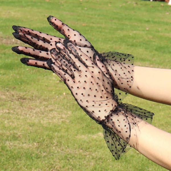 Elegante Lace Dots Handsker Damemode Mesh Hollow Sun Protec Black