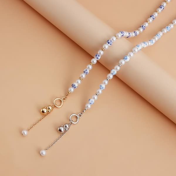 Ny stil blå og hvit imitasjonsperleanheng halskjede silver earrings