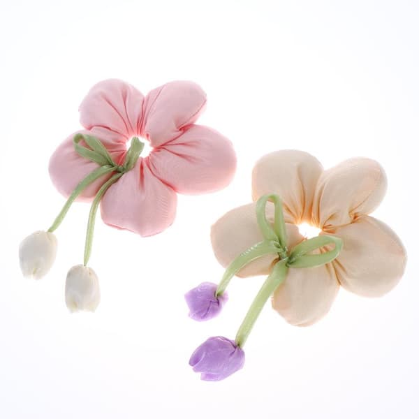 e Blomster Hårelastik Scrunchie Blødt Stof Elastisk Hestehaleholder Pink