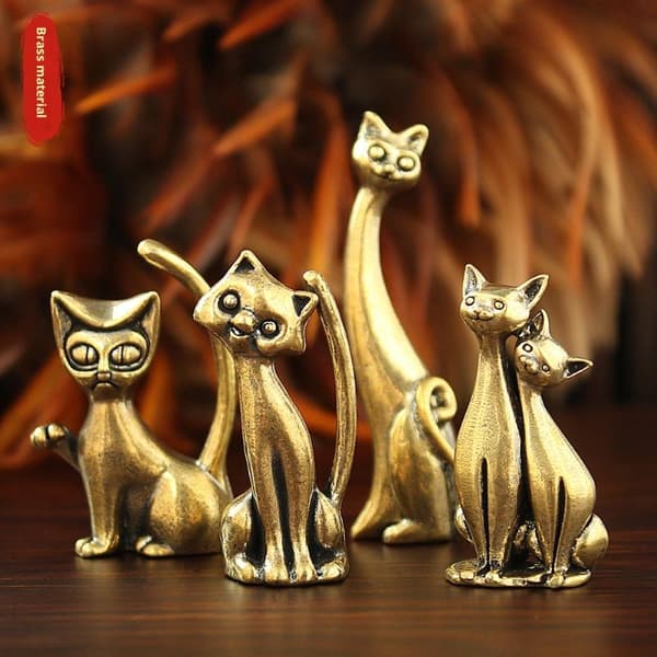 1 stk antikk messing kattfigur mini metall kattestatue retro dyr A10
