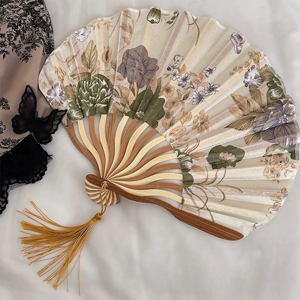Stil Silke Vifte Folding Fan Bryllup Vifte Kunst Gaver Dans Hånd F Gray B