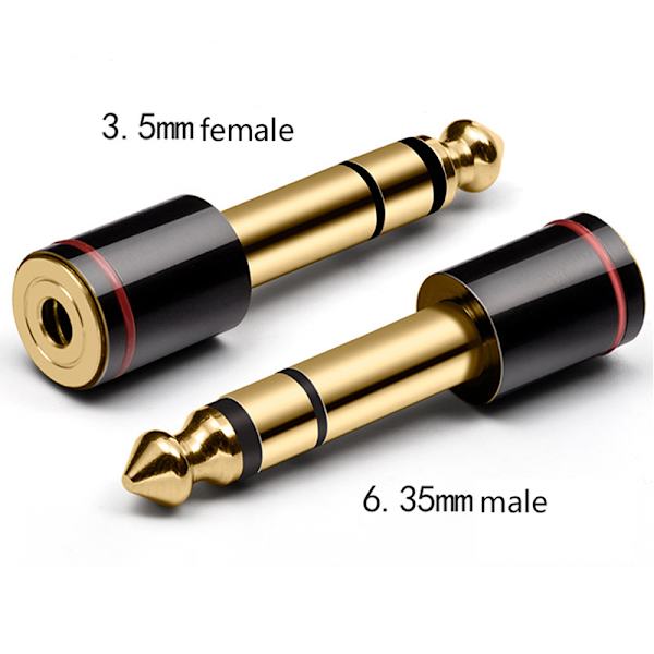 6,35 mm 1/4 hann til 3,5 mm 1/8 kvinnelig stereohodetelefonadapter o