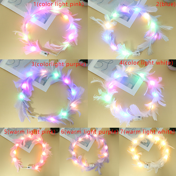LED-höyhenseppelekruunu, valoisa päähine tytöille 7(warm light white)