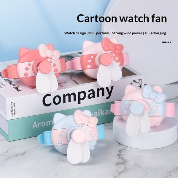 Mini e Cartoon -kellotuuletin, USB-ladattava, voimakas tuuli lapsille A4
