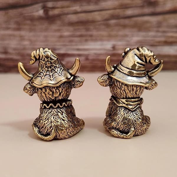 Messing Highland Ko Statue Skrivebordsornament Highland Ko Figur A2