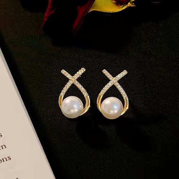 1 par kvinner retro perle øredobber Enkel bokstav X innlagt diamant