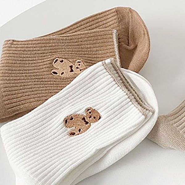 1 par Cartoon Bear Strumpor Mjuka bomullsstrumpor Höstkaffe Stock A3