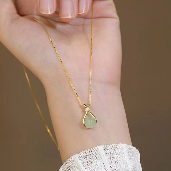 18K gull Hetian Jade halskjede Ikke anløpet mote kvinner Accesso