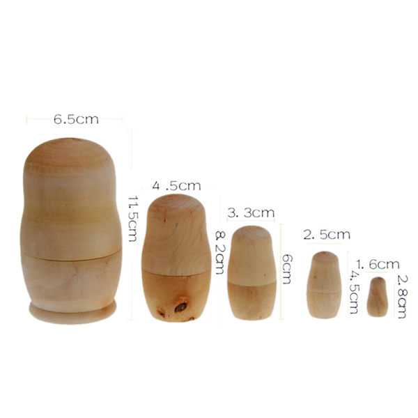5 st/ set omålade häckande dockor Trä DIY Blank Embryon