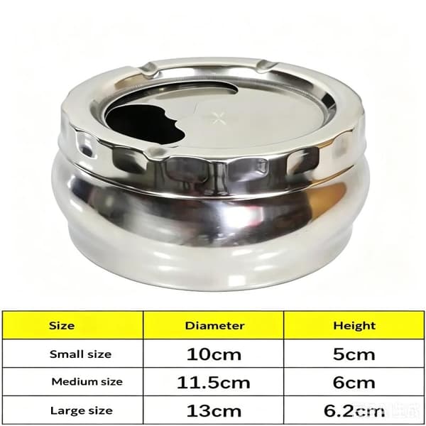 Askebeger i rustfritt stål med vindtett lokk, rustfritt design 3 Silver 14cm