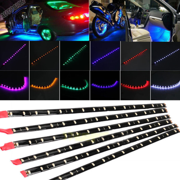 Vattentät DC 12V Motor LED Strip Underbody Light Red 6Pcs