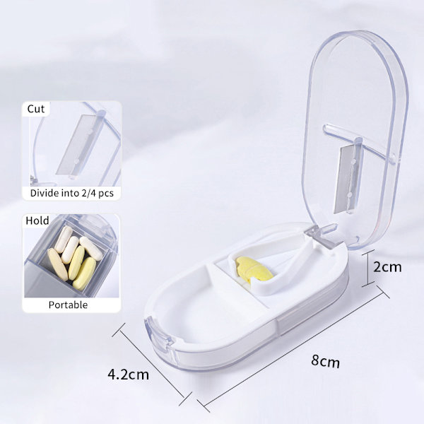 2 in 1 Pill ter Medicine Crusher Grinder Grinder Splitter Mini Gray