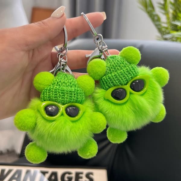 Mini Rex Nyckelring Fluffiga Nyckelringar Prydnadssaker Pom Pom Nyckelring A2