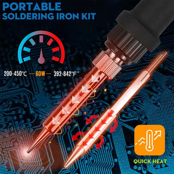60W elektrisk lödkolv med digital display, justerbar temperatur 7Pcs