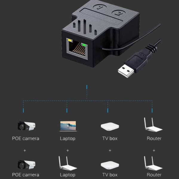 Gigabit RJ45 Network Splitter 1000Mbps 1 til 2 veje Lan Ethernet A2