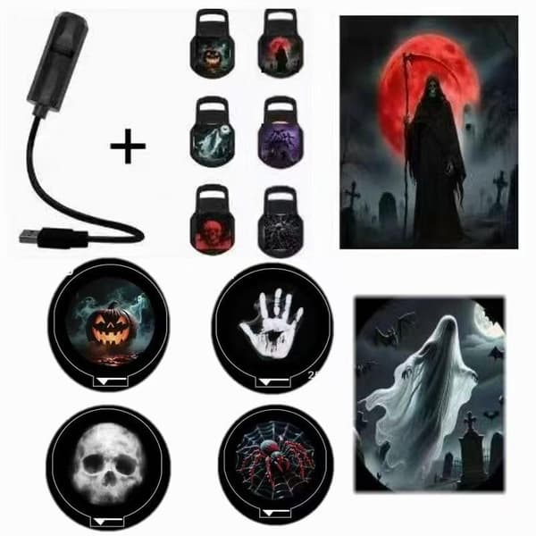 USB Halloween Ghost Skull Nattlampa Omkopplingsbart Mönster LED Pr B