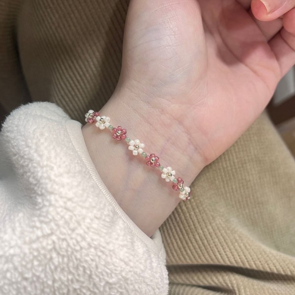 e Flower Beads Armband Mångsidigt elastiskt justerbart armband J A1