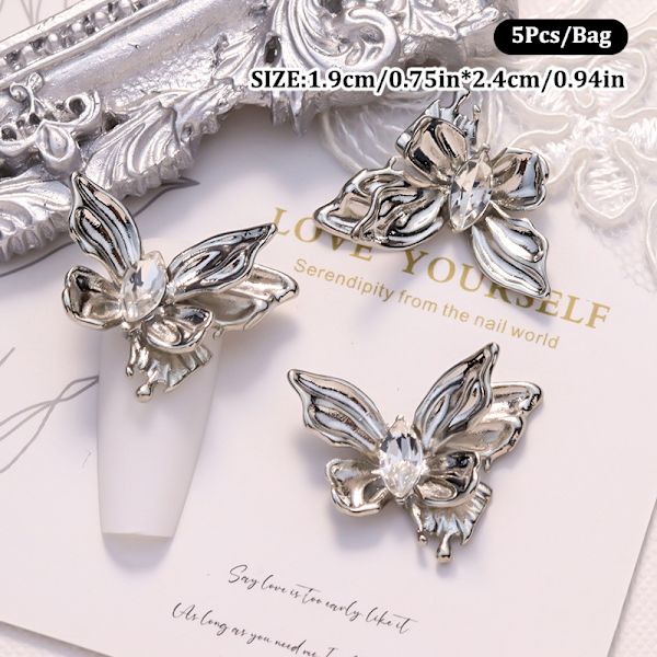 5 kpl Nail Diamond Nail Art Decor Butterfly Love Heart Lock Halk A6