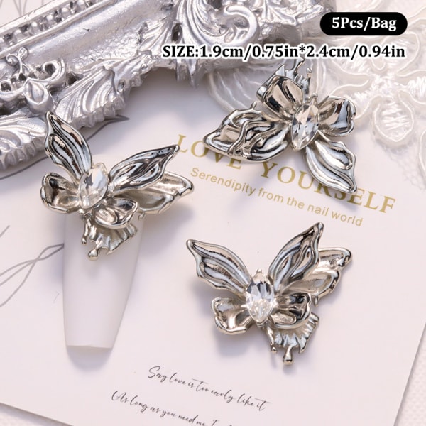 5 Stk Nail Diamond Nail Art Decor Butterfly Love Heart Lock Diam A5