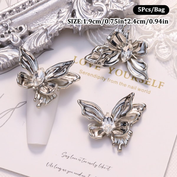 5 stk Nail Diamond Nail Art Decor Butterfly Love Heart Lock Diam A5