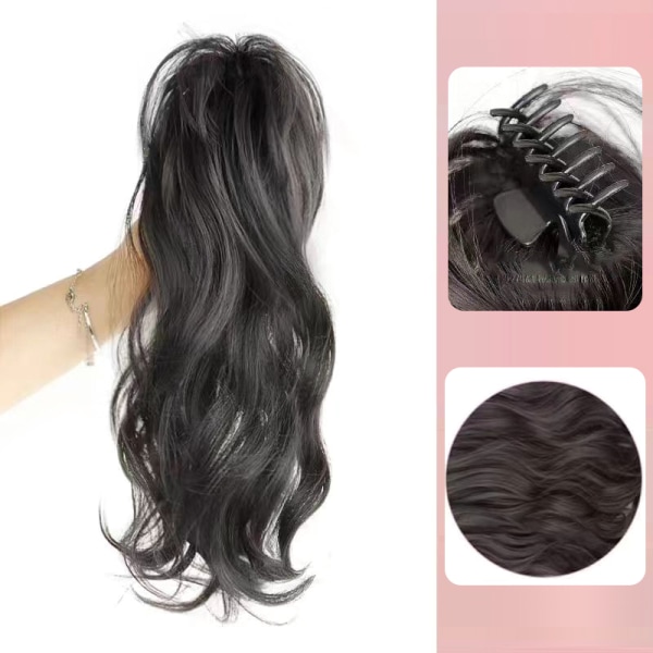 Syntetisk Claw Clip Hästsvans Hårförlängning Kort Curly Natura Black