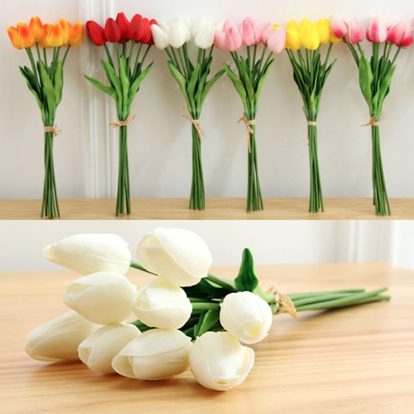 Kunstige Tulipan Blomster Falsk Bukett Real Touch Hjem Bryllup Orange