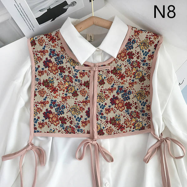 Damestil Vintage blomsterbroderi Halvtopp sjal snøring D N8
