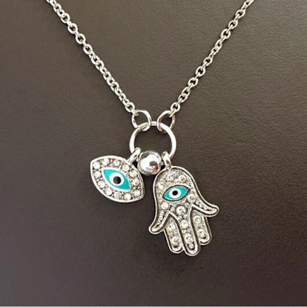 Fatima Palm Halsband Evil Eye Hamsa Hand Chain Pendant smycken Silver