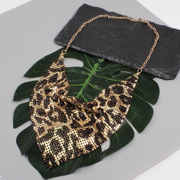 Mode Leopard Paillet Choker & Øreringe Sæt Skinnende Trekant Sc A2
