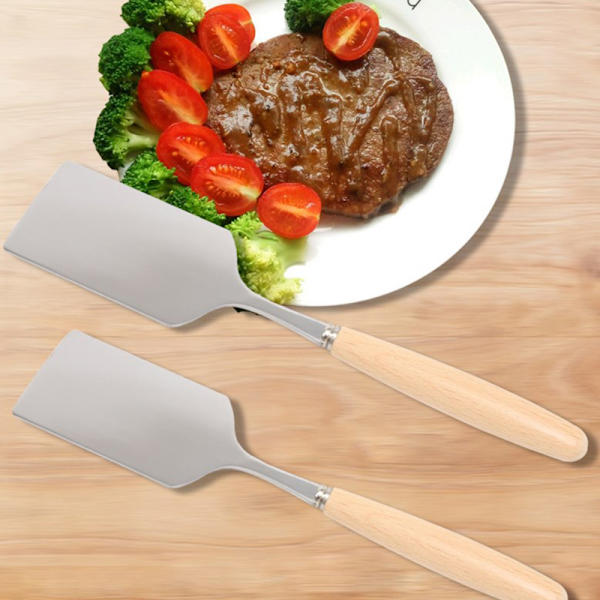 Rustfritt stål firkantet biff stekespade trehåndtak P 22cm