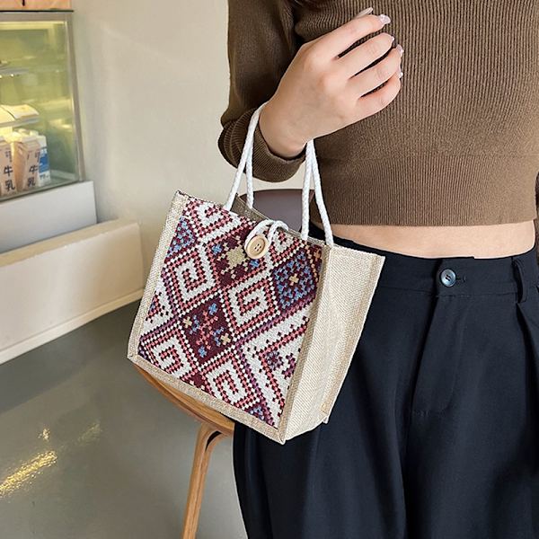 Canvasväskor för kvinnor Axelväska Retro Casual Tote Handväskor E A4